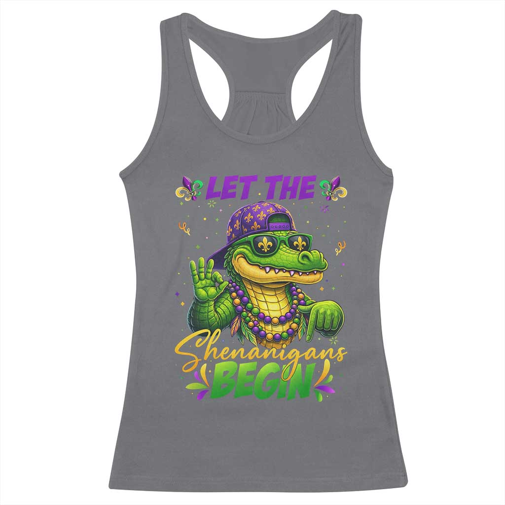 Let The Shenanigans Begin Mardi Gras 67 Meme Racerback Tank Top Funny Alligator Mardigator Six Seven