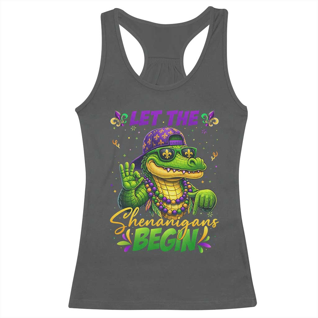 Let The Shenanigans Begin Mardi Gras 67 Meme Racerback Tank Top Funny Alligator Mardigator Six Seven