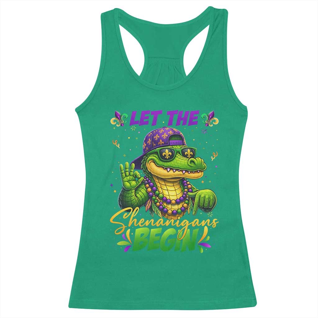 Let The Shenanigans Begin Mardi Gras 67 Meme Racerback Tank Top Funny Alligator Mardigator Six Seven