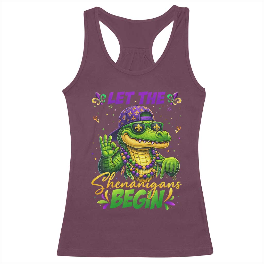 Let The Shenanigans Begin Mardi Gras 67 Meme Racerback Tank Top Funny Alligator Mardigator Six Seven
