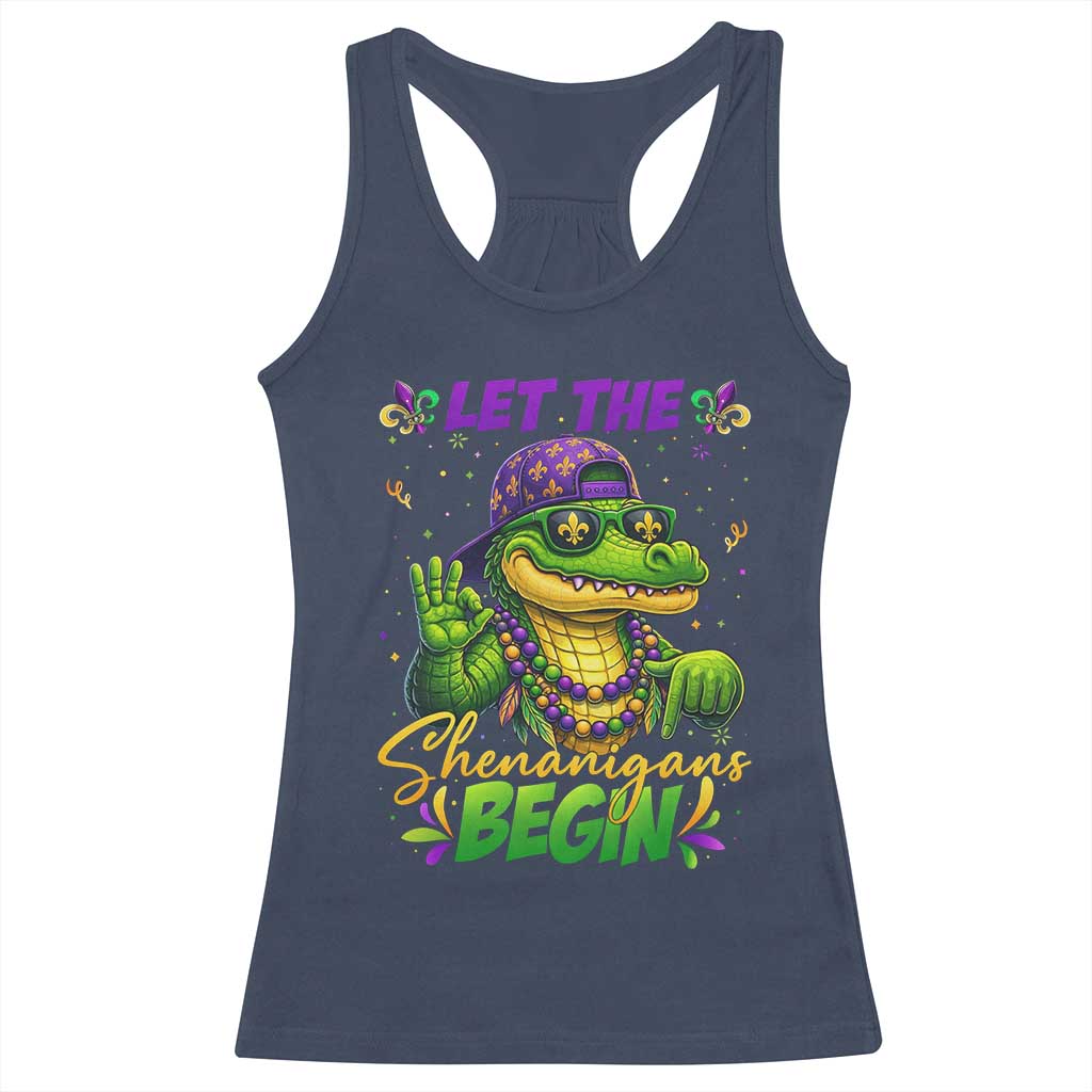 Let The Shenanigans Begin Mardi Gras 67 Meme Racerback Tank Top Funny Alligator Mardigator Six Seven