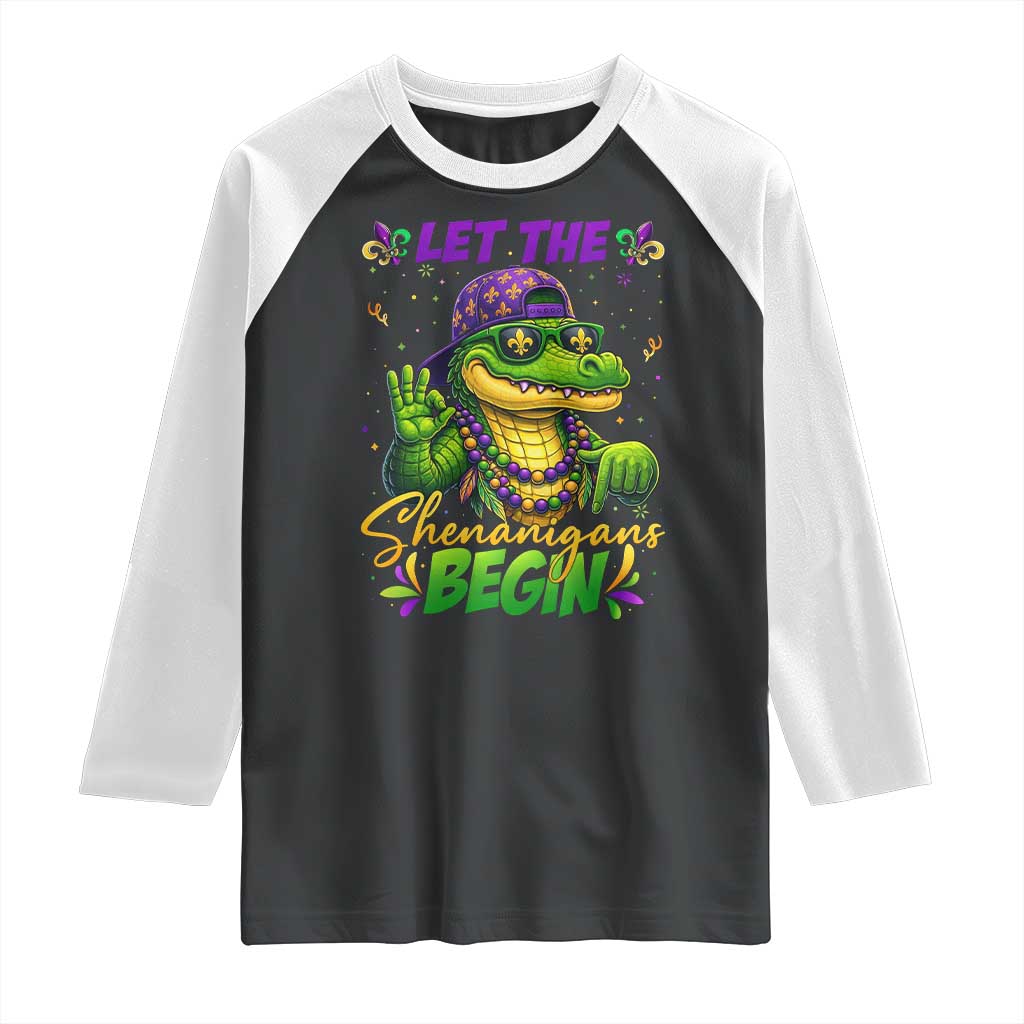 Let The Shenanigans Begin Mardi Gras 67 Meme Raglan Shirt Funny Alligator Mardigator Six Seven