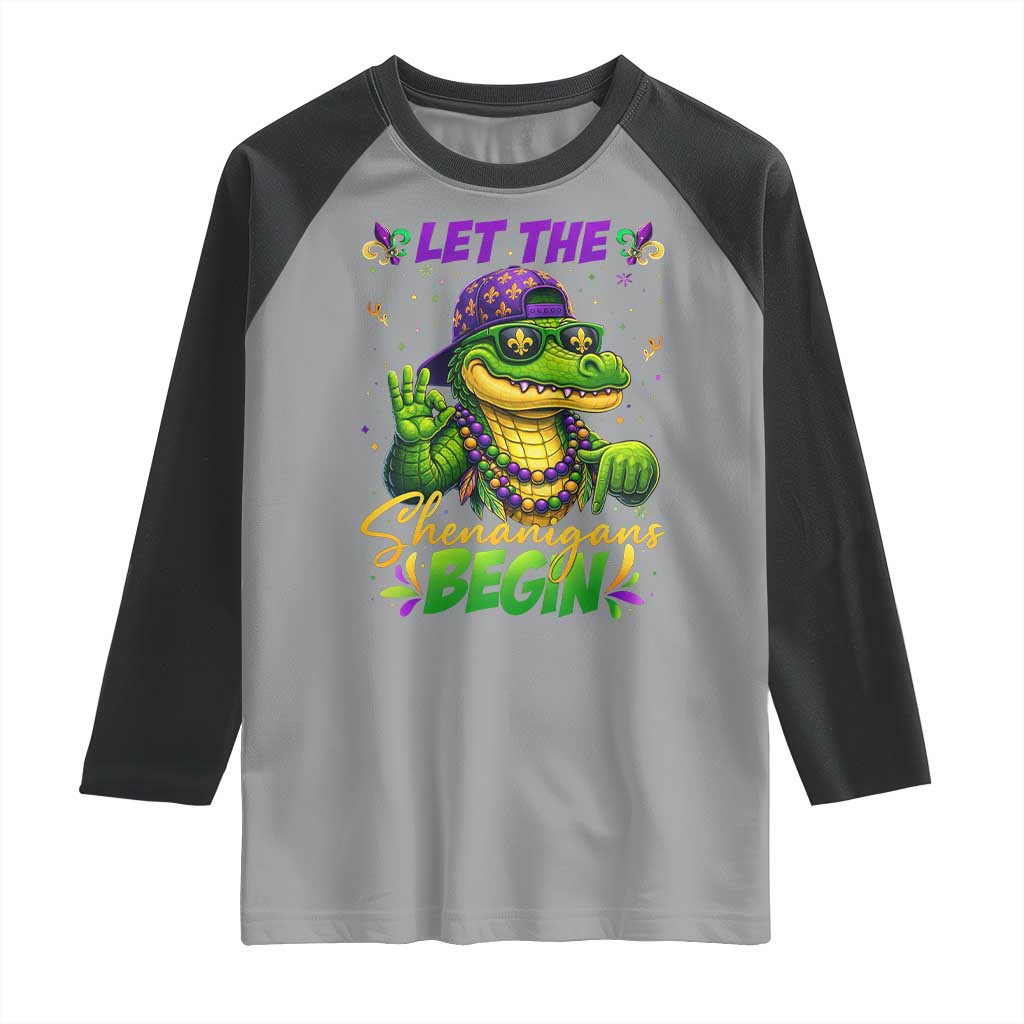 Let The Shenanigans Begin Mardi Gras 67 Meme Raglan Shirt Funny Alligator Mardigator Six Seven