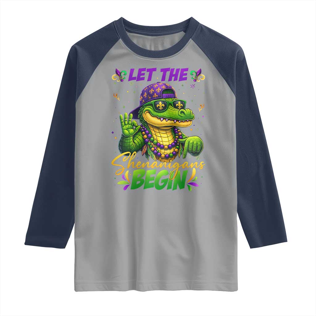 Let The Shenanigans Begin Mardi Gras 67 Meme Raglan Shirt Funny Alligator Mardigator Six Seven