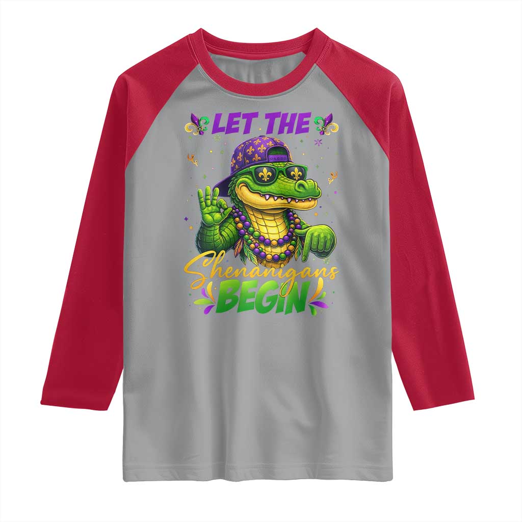 Let The Shenanigans Begin Mardi Gras 67 Meme Raglan Shirt Funny Alligator Mardigator Six Seven