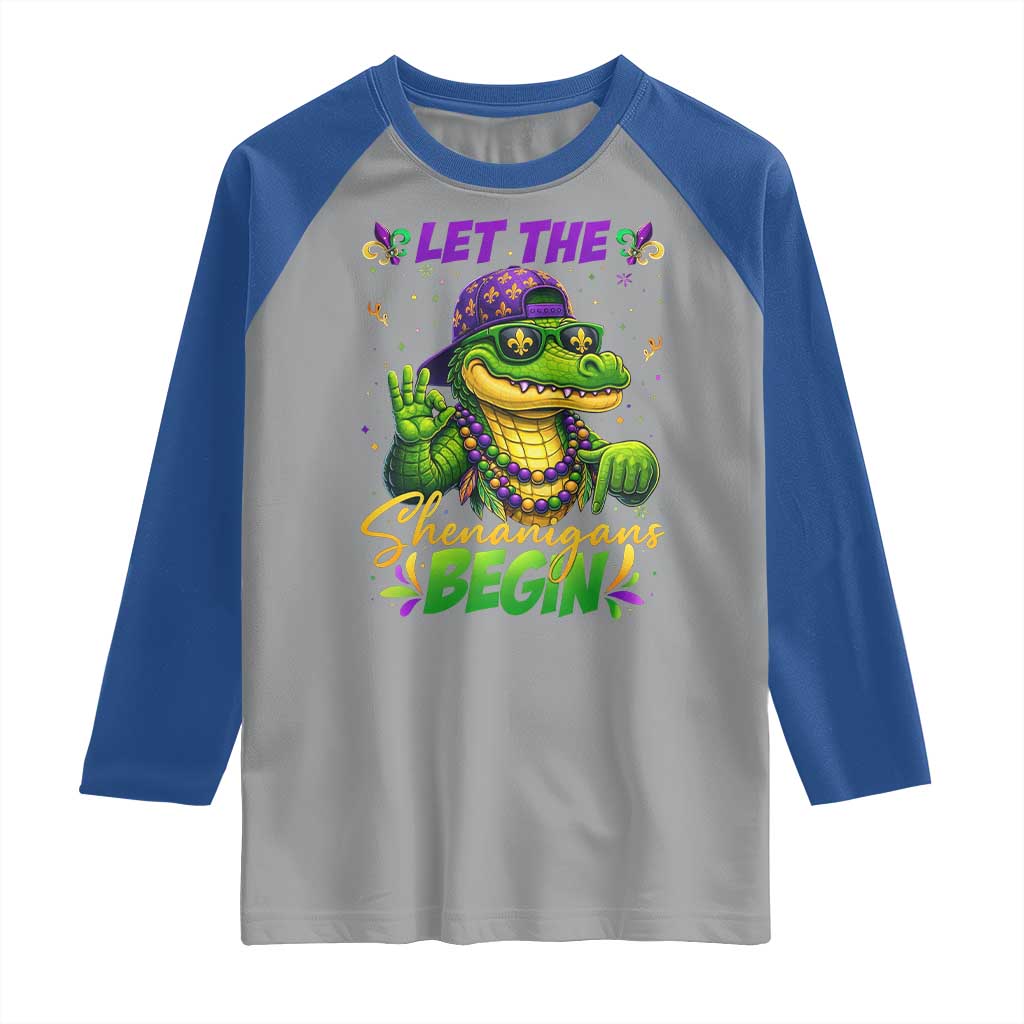 Let The Shenanigans Begin Mardi Gras 67 Meme Raglan Shirt Funny Alligator Mardigator Six Seven