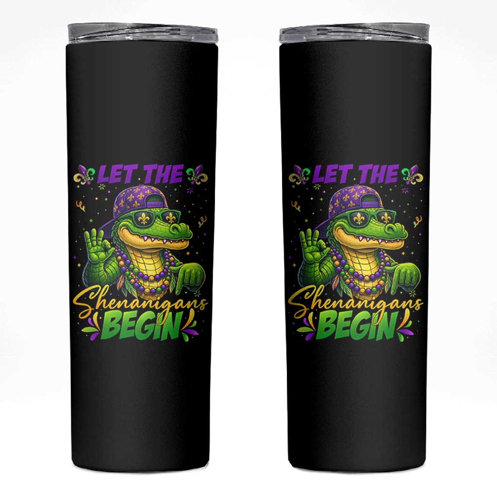 Let The Shenanigans Begin Mardi Gras 67 Meme Skinny Tumbler Funny Alligator Mardigator Six Seven