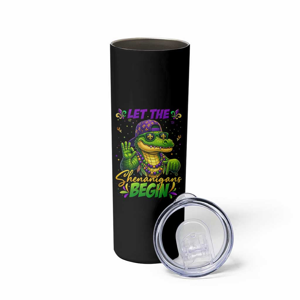 Let The Shenanigans Begin Mardi Gras 67 Meme Skinny Tumbler Funny Alligator Mardigator Six Seven