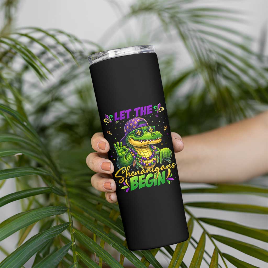 Let The Shenanigans Begin Mardi Gras 67 Meme Skinny Tumbler Funny Alligator Mardigator Six Seven