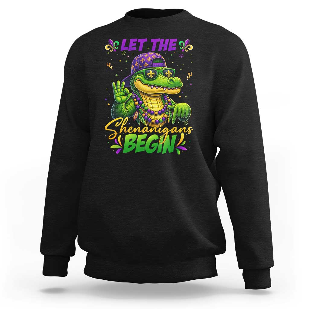 Let The Shenanigans Begin Mardi Gras 67 Meme Sweatshirt Funny Alligator Mardigator Six Seven