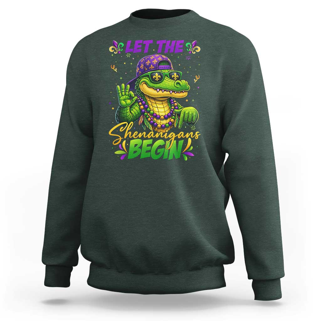 Let The Shenanigans Begin Mardi Gras 67 Meme Sweatshirt Funny Alligator Mardigator Six Seven