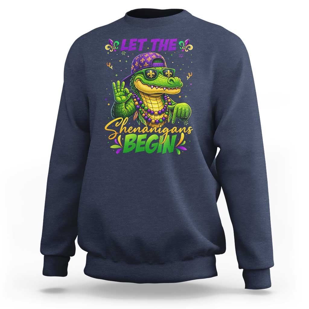 Let The Shenanigans Begin Mardi Gras 67 Meme Sweatshirt Funny Alligator Mardigator Six Seven