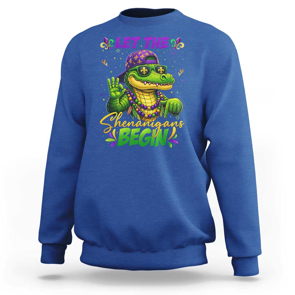 Let The Shenanigans Begin Mardi Gras 67 Meme Sweatshirt Funny Alligator Mardigator Six Seven