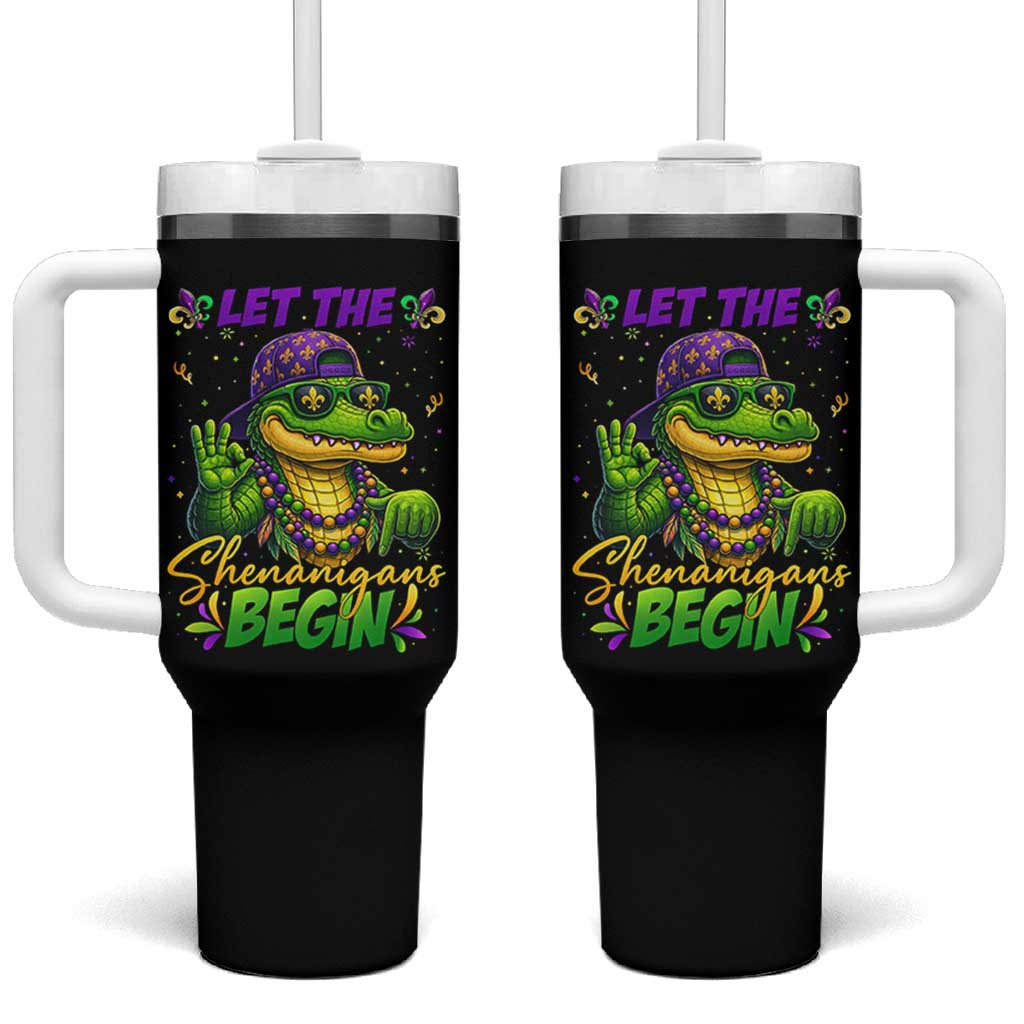Let The Shenanigans Begin Mardi Gras 67 Meme Tumbler With Handle Funny Alligator Mardigator Six Seven
