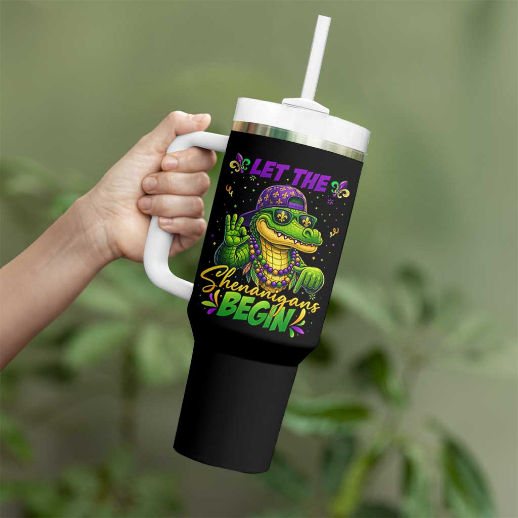 Let The Shenanigans Begin Mardi Gras 67 Meme Tumbler With Handle Funny Alligator Mardigator Six Seven
