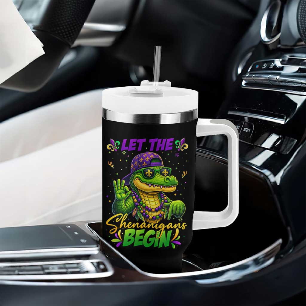 Let The Shenanigans Begin Mardi Gras 67 Meme Tumbler With Handle Funny Alligator Mardigator Six Seven