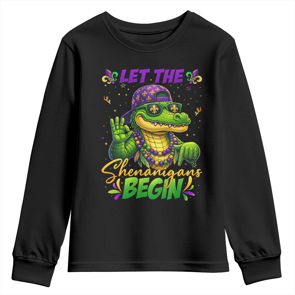 Let The Shenanigans Begin Mardi Gras 67 Meme Youth Sweatshirt Funny Alligator Mardigator Six Seven