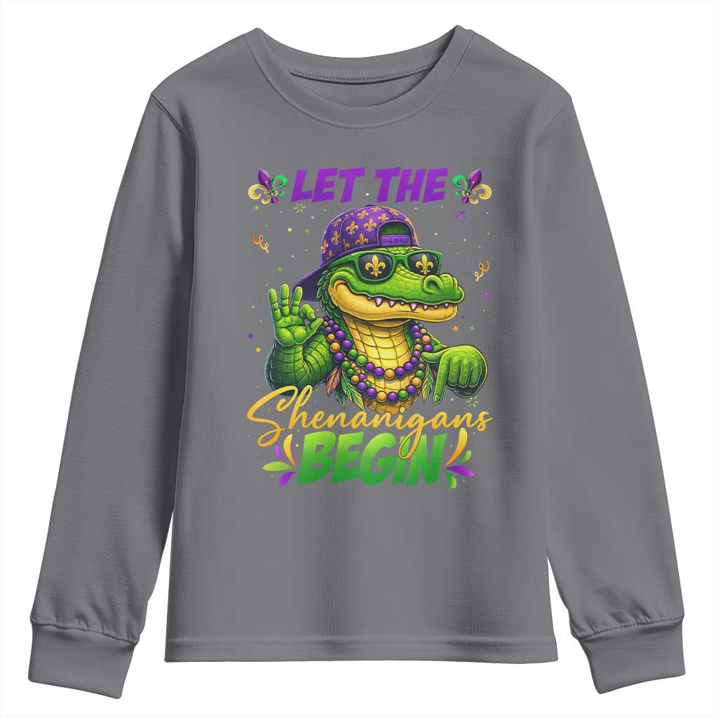 Let The Shenanigans Begin Mardi Gras 67 Meme Youth Sweatshirt Funny Alligator Mardigator Six Seven