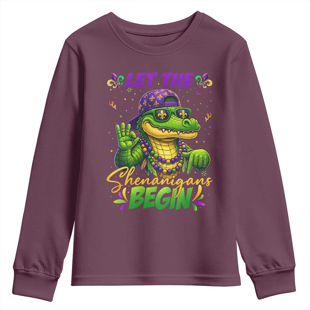 Let The Shenanigans Begin Mardi Gras 67 Meme Youth Sweatshirt Funny Alligator Mardigator Six Seven