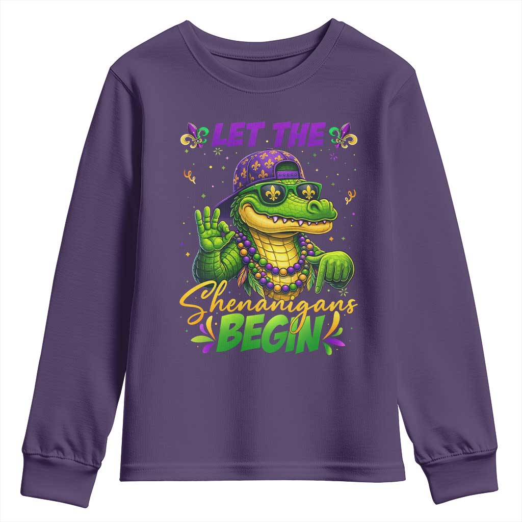 Let The Shenanigans Begin Mardi Gras 67 Meme Youth Sweatshirt Funny Alligator Mardigator Six Seven