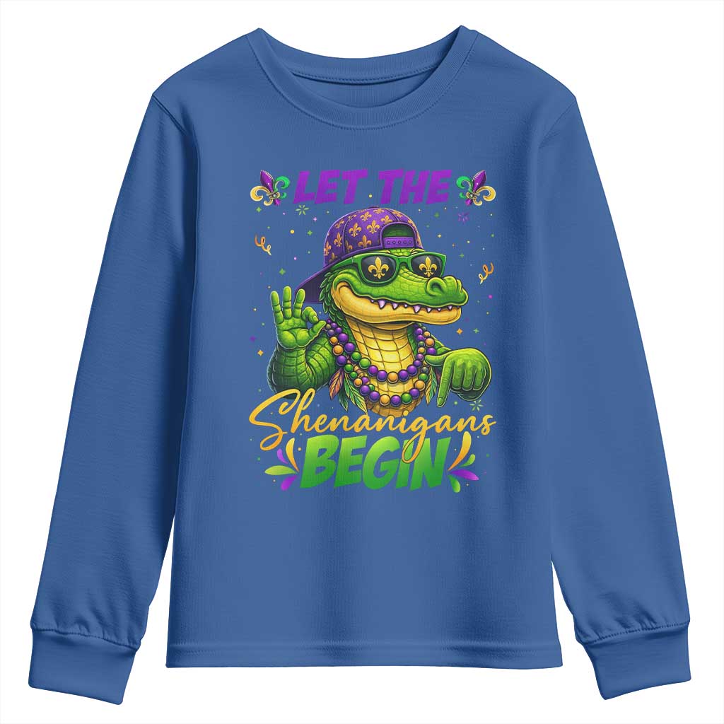 Let The Shenanigans Begin Mardi Gras 67 Meme Youth Sweatshirt Funny Alligator Mardigator Six Seven