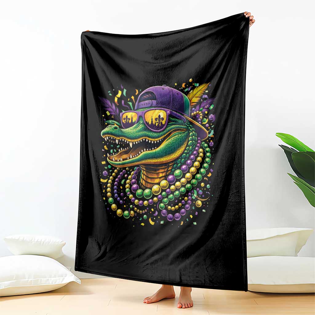 Mardigator Mardi Gras Alligator Carnival Beads Throw Blanket