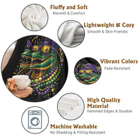 Mardigator Mardi Gras Alligator Carnival Beads Throw Blanket