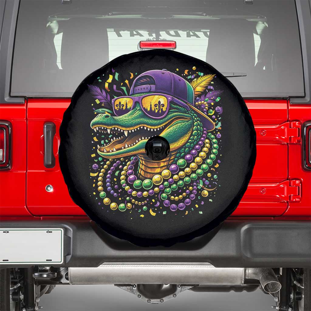 Mardigator Mardi Gras Alligator Carnival Beads Spare Tire Cover