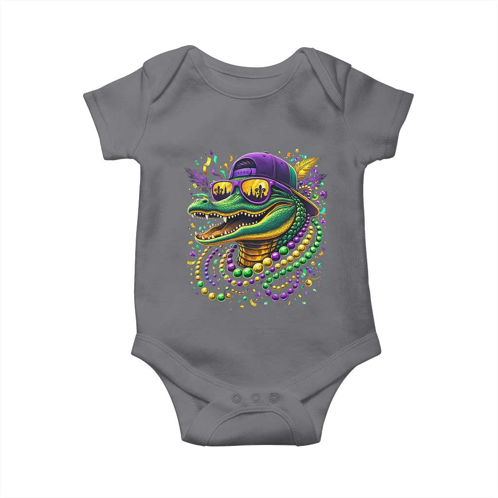 Mardigator Mardi Gras Alligator Carnival Beads Baby Onesie