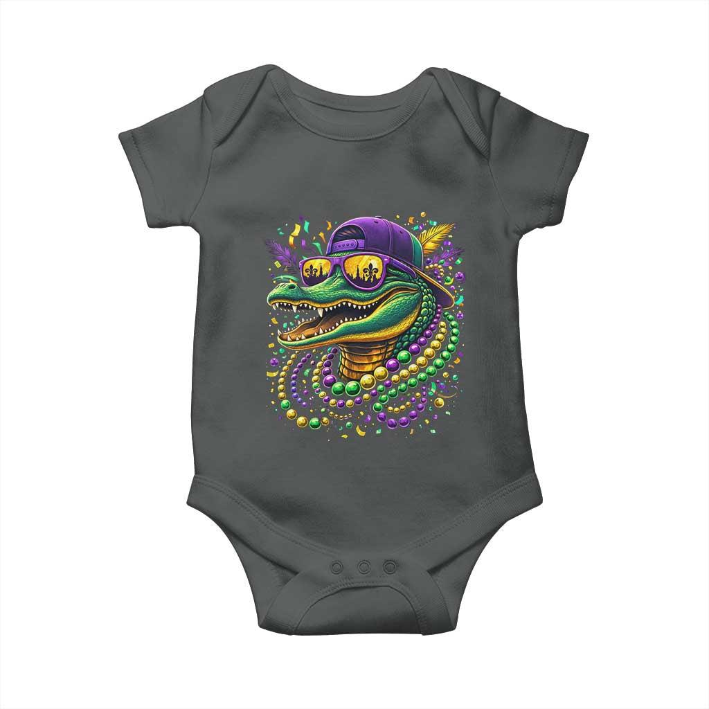 Mardigator Mardi Gras Alligator Carnival Beads Baby Onesie