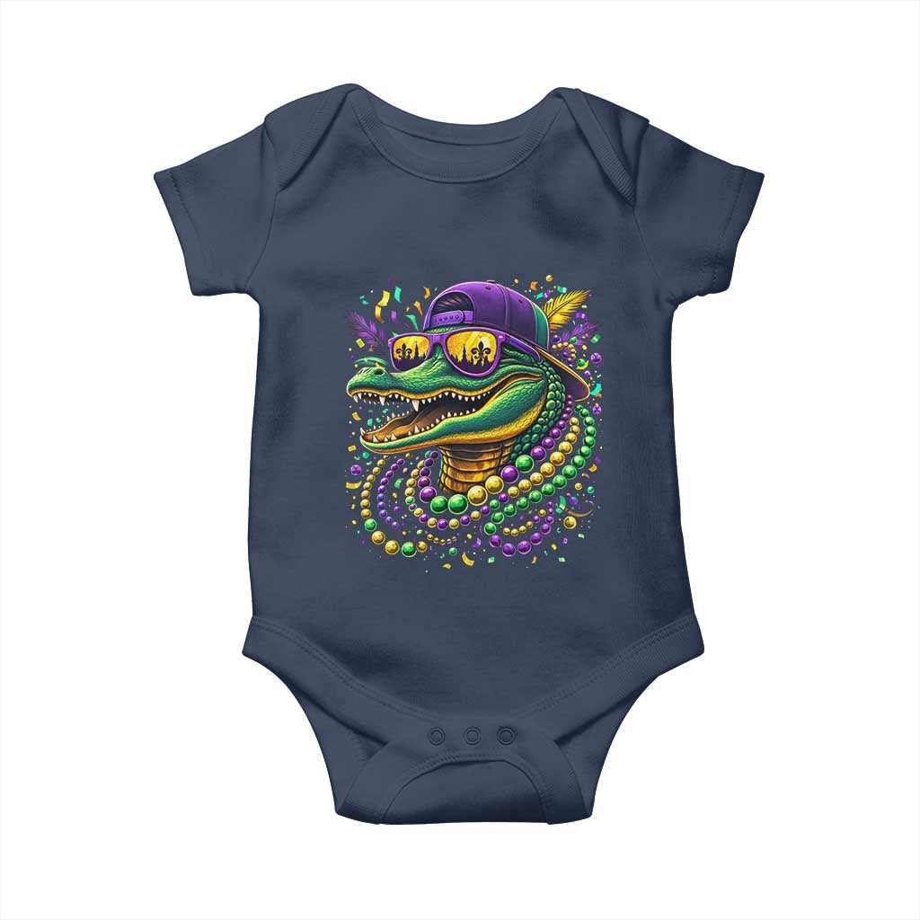 Mardigator Mardi Gras Alligator Carnival Beads Baby Onesie