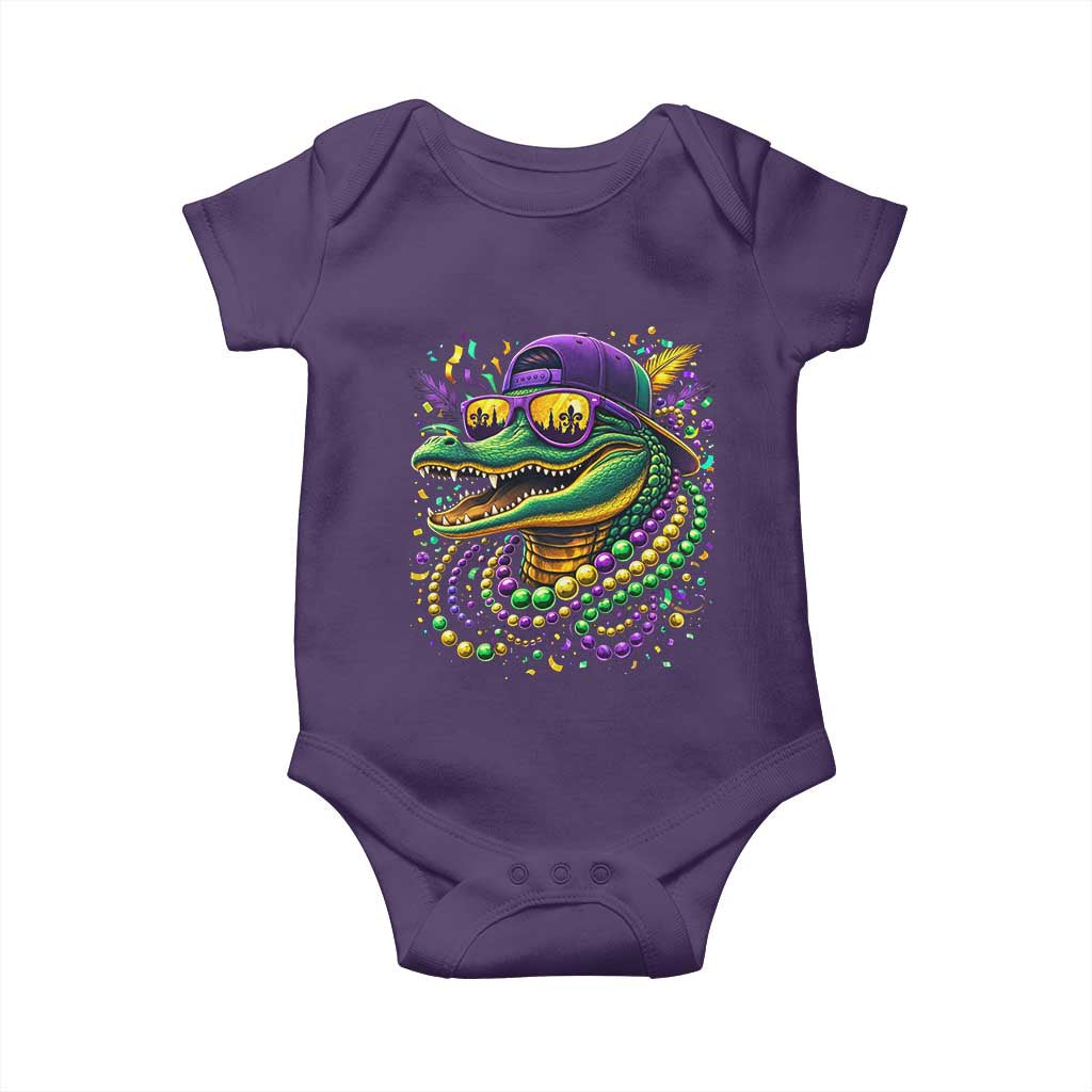 Mardigator Mardi Gras Alligator Carnival Beads Baby Onesie