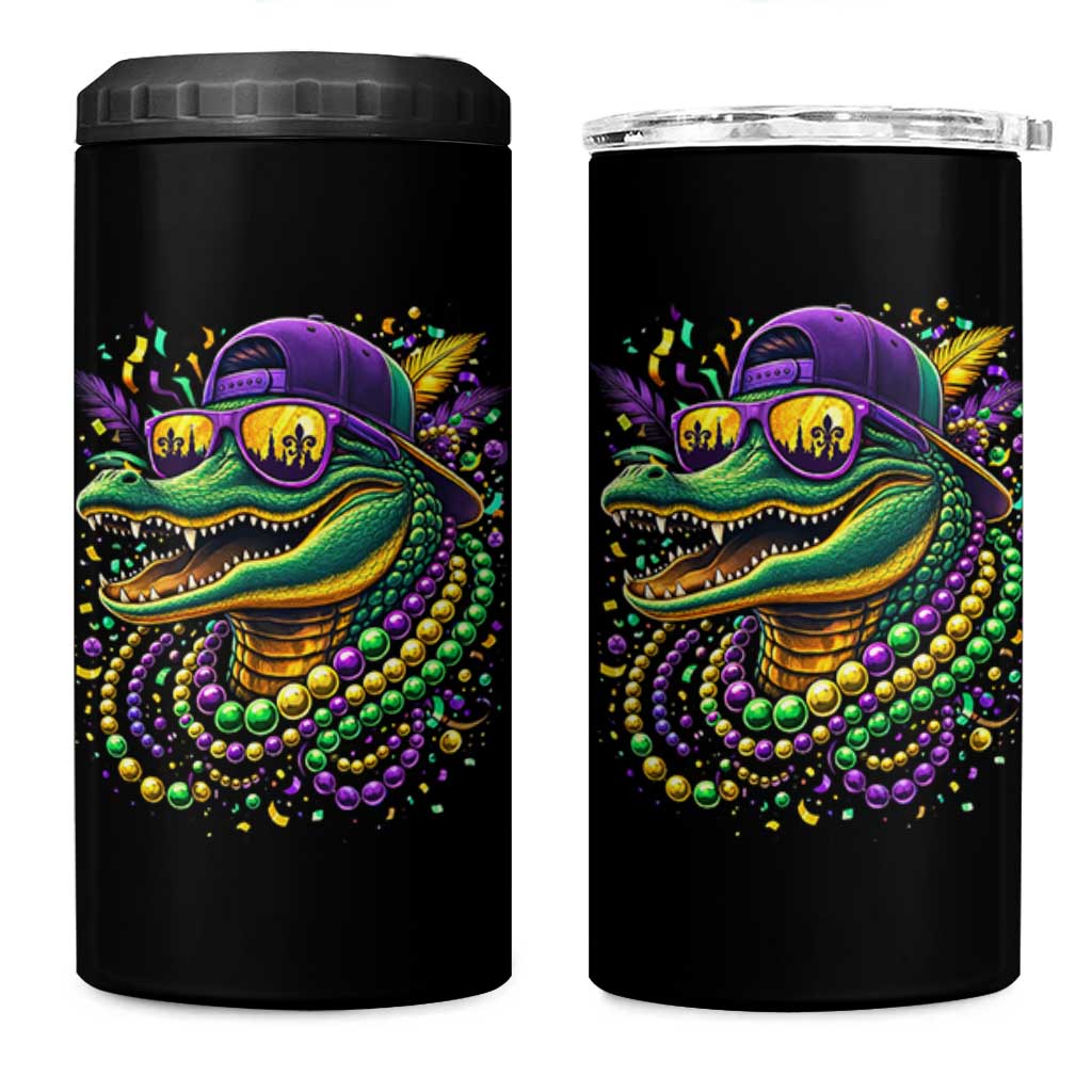 Mardigator Mardi Gras Alligator Carnival Beads 4 in 1 Can Cooler Tumbler