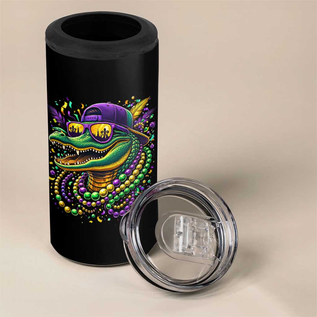 Mardigator Mardi Gras Alligator Carnival Beads 4 in 1 Can Cooler Tumbler