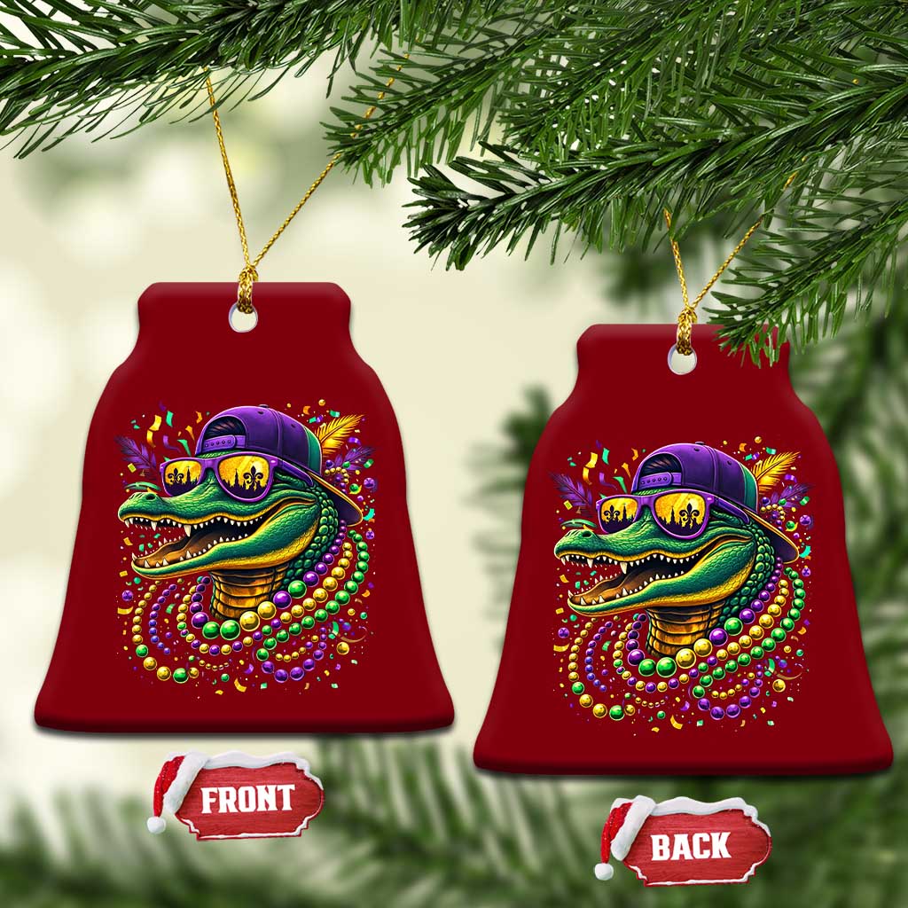 Mardigator Mardi Gras Alligator Carnival Beads Ceramic Ornament
