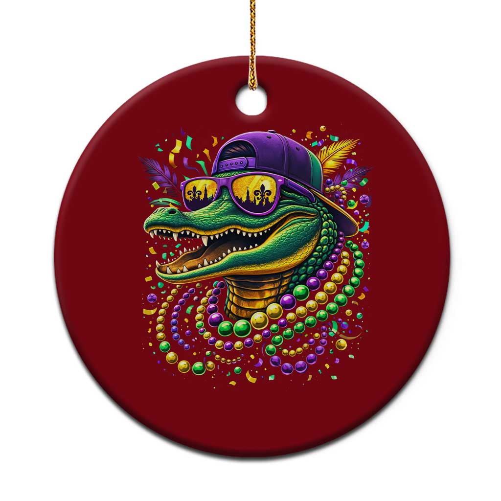 Mardigator Mardi Gras Alligator Carnival Beads Ceramic Ornament