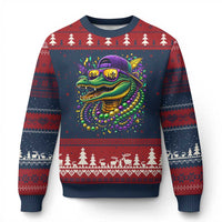 Mardigator Mardi Gras Alligator Carnival Beads Ugly Christmas Sweater