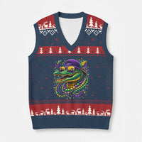 Mardigator Mardi Gras Alligator Carnival Beads V-Neck Knit Sweater Vest