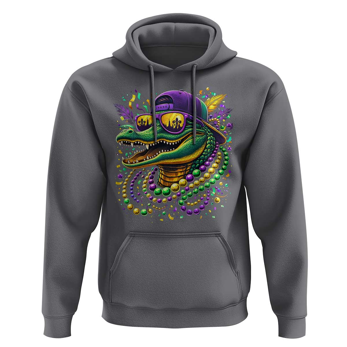 Mardigator Mardi Gras Alligator Carnival Beads Hoodie