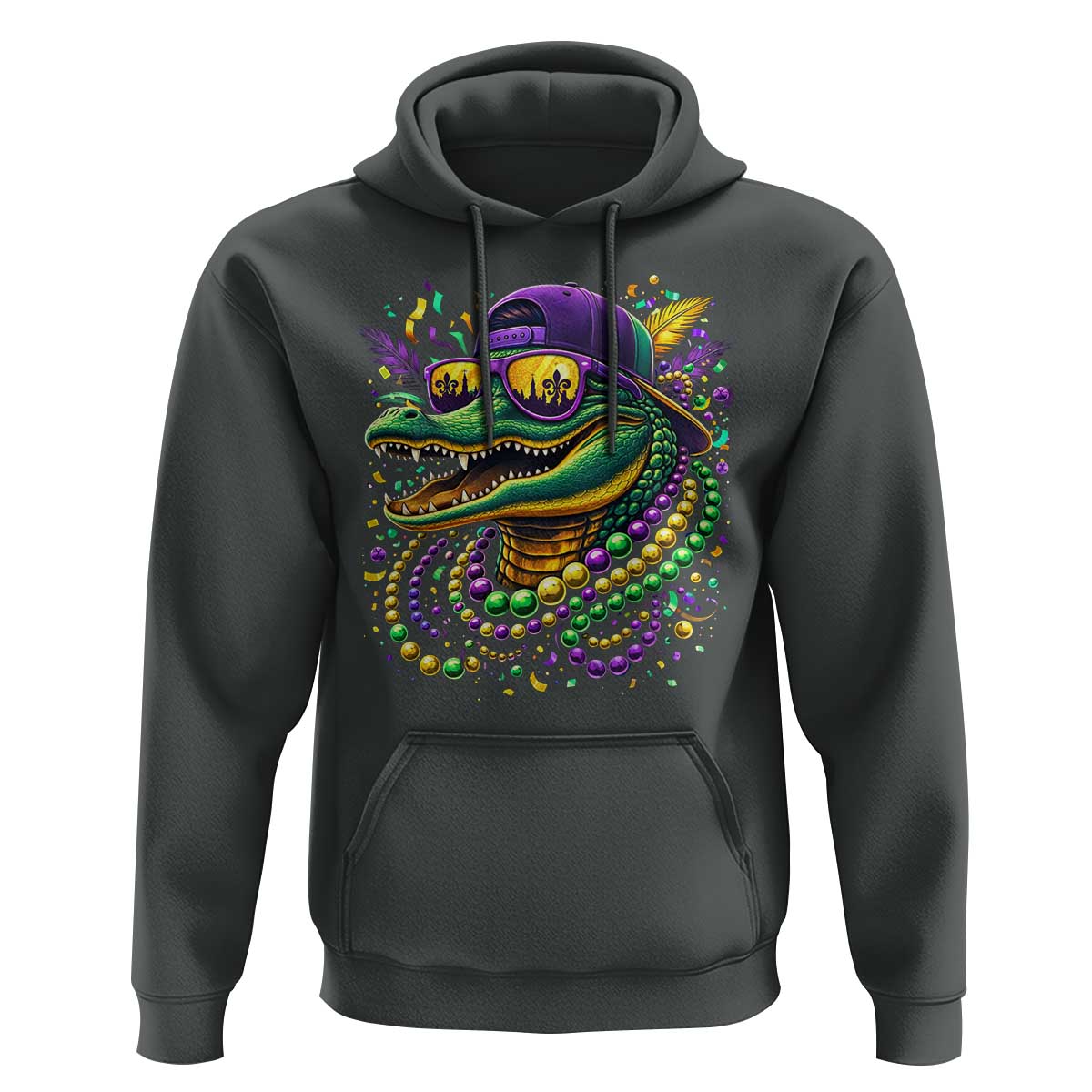 Mardigator Mardi Gras Alligator Carnival Beads Hoodie