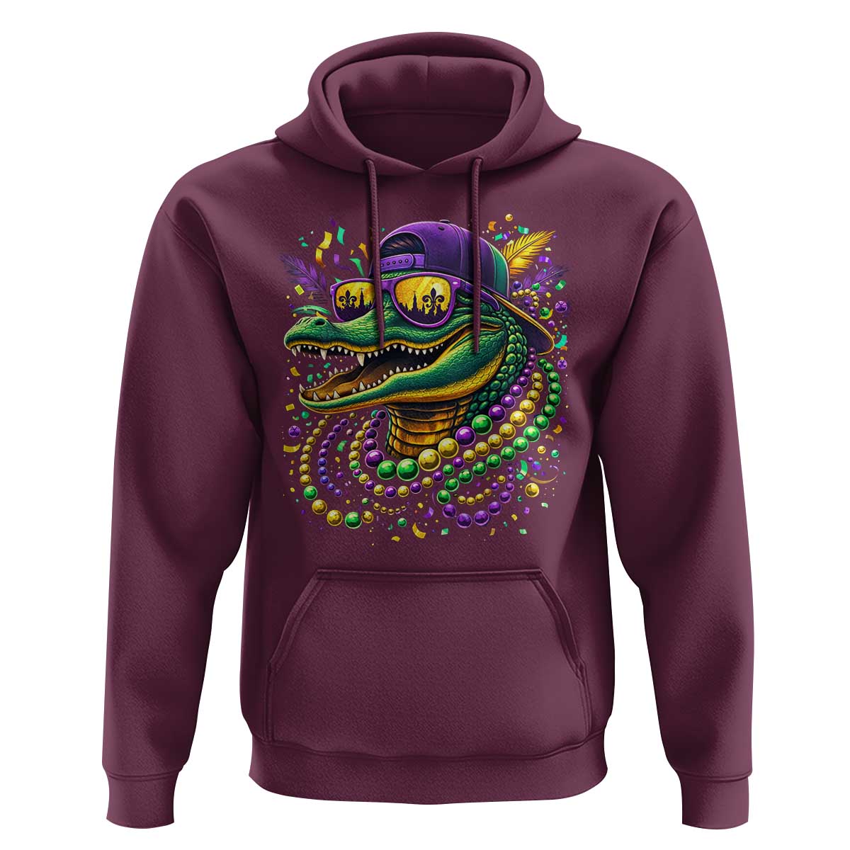 Mardigator Mardi Gras Alligator Carnival Beads Hoodie