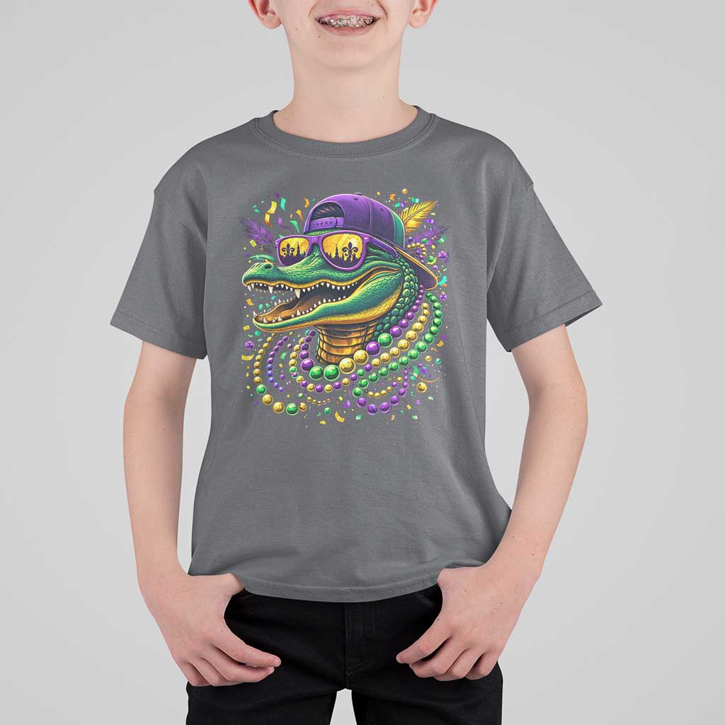 Mardigator Mardi Gras Alligator Carnival Beads T Shirt For Kid