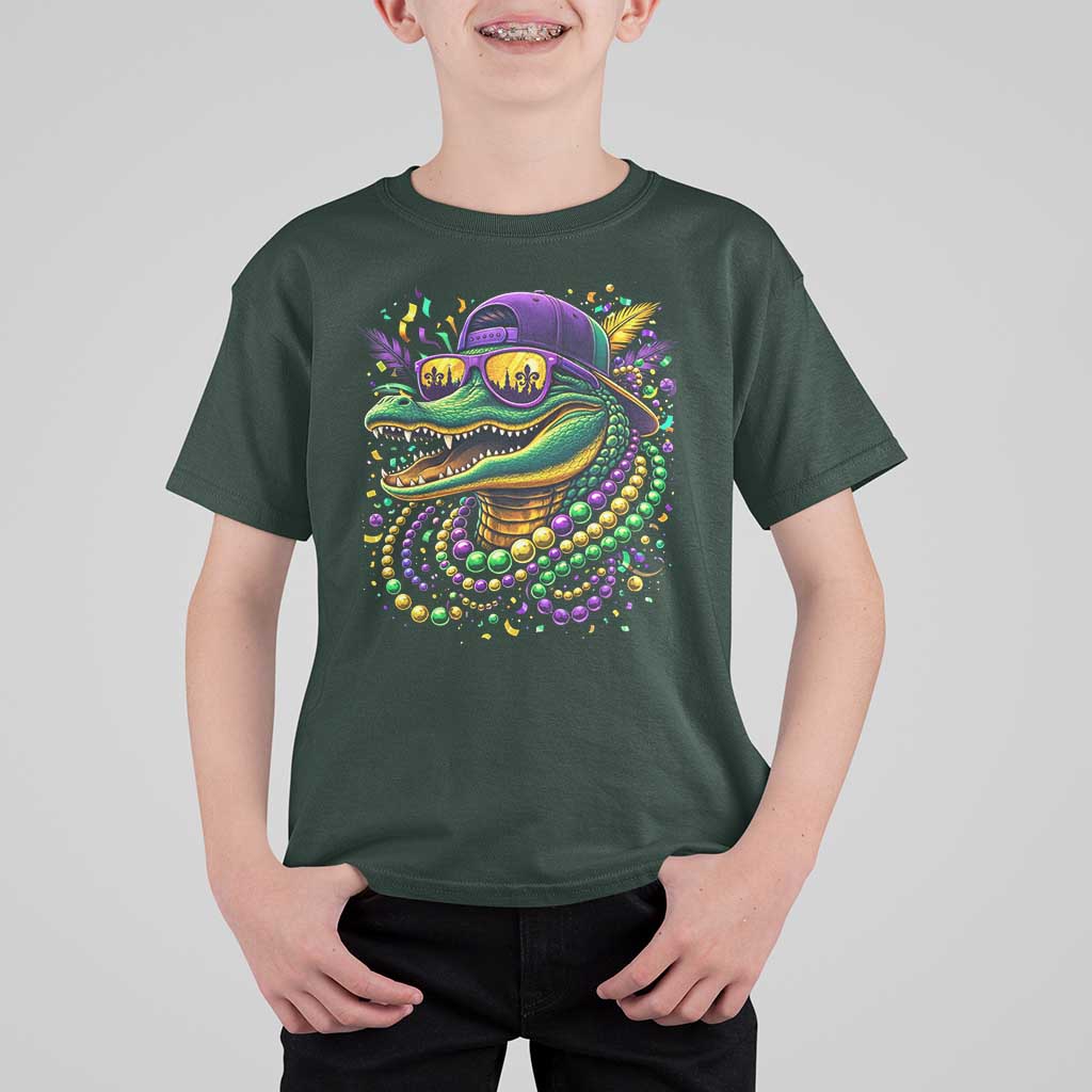 Mardigator Mardi Gras Alligator Carnival Beads T Shirt For Kid