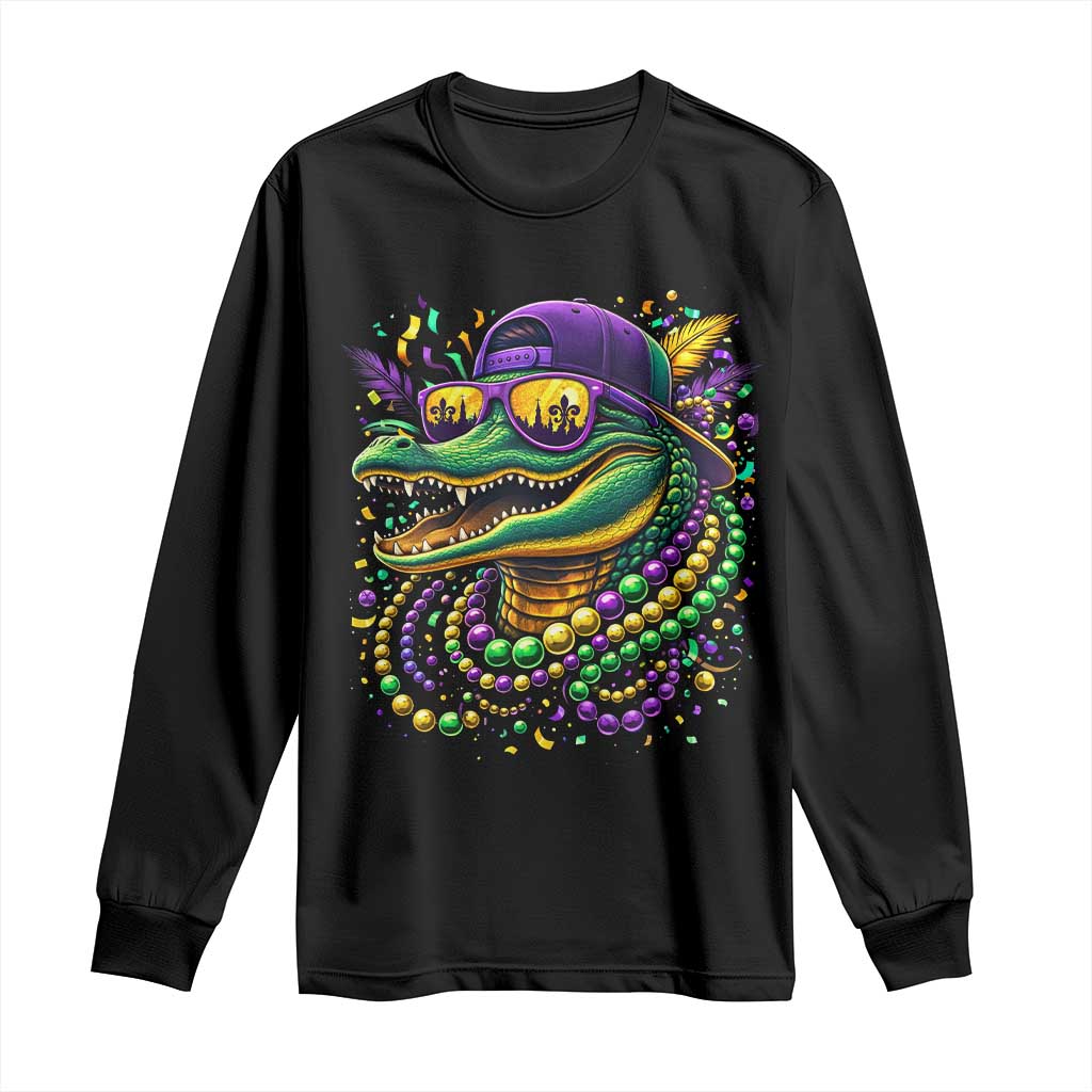 Mardigator Mardi Gras Alligator Carnival Beads Long Sleeve Shirt