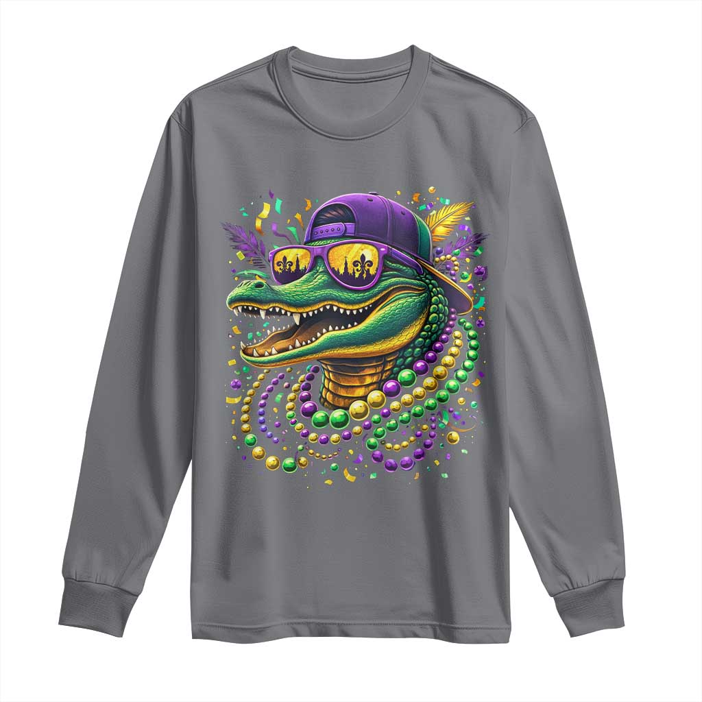 Mardigator Mardi Gras Alligator Carnival Beads Long Sleeve Shirt
