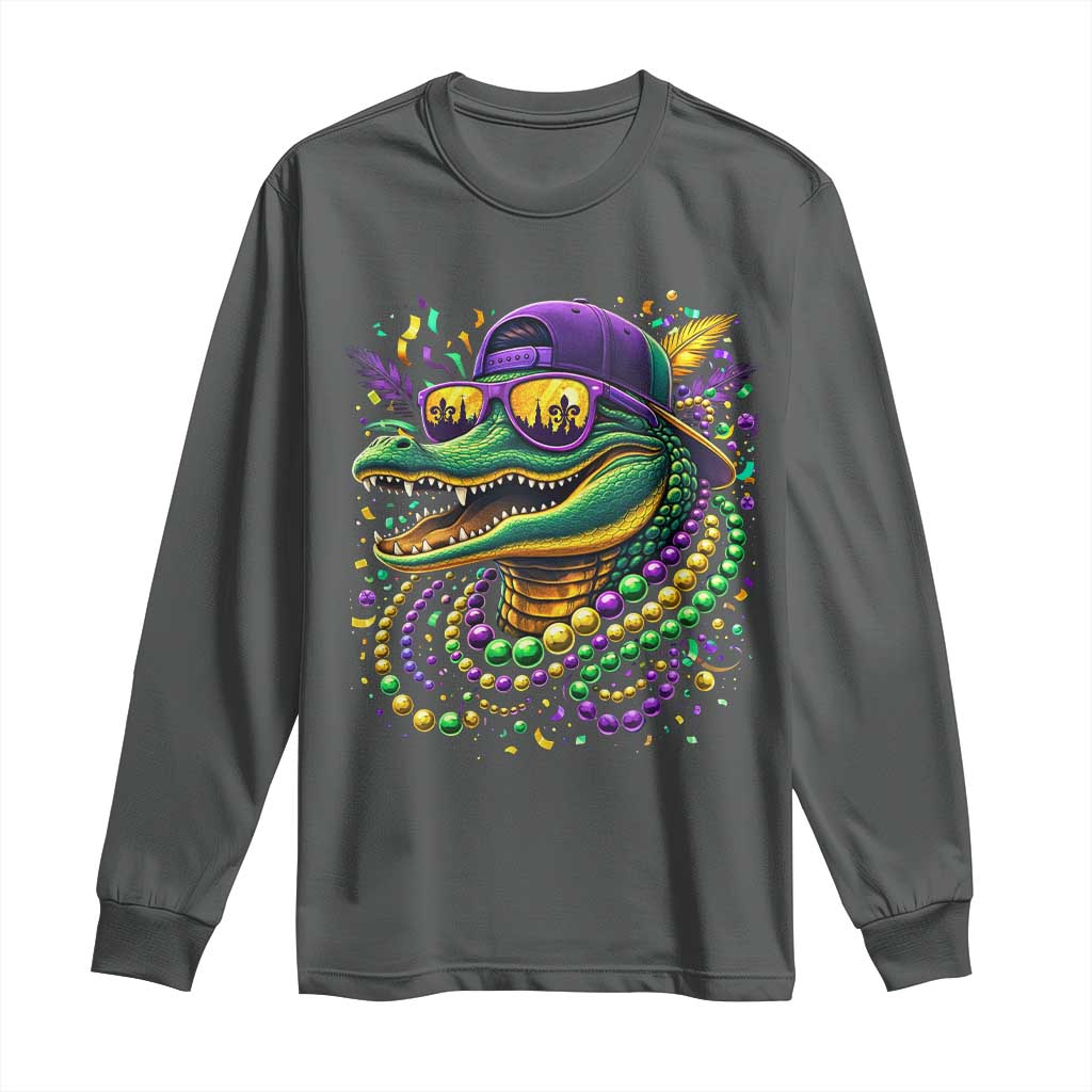 Mardigator Mardi Gras Alligator Carnival Beads Long Sleeve Shirt
