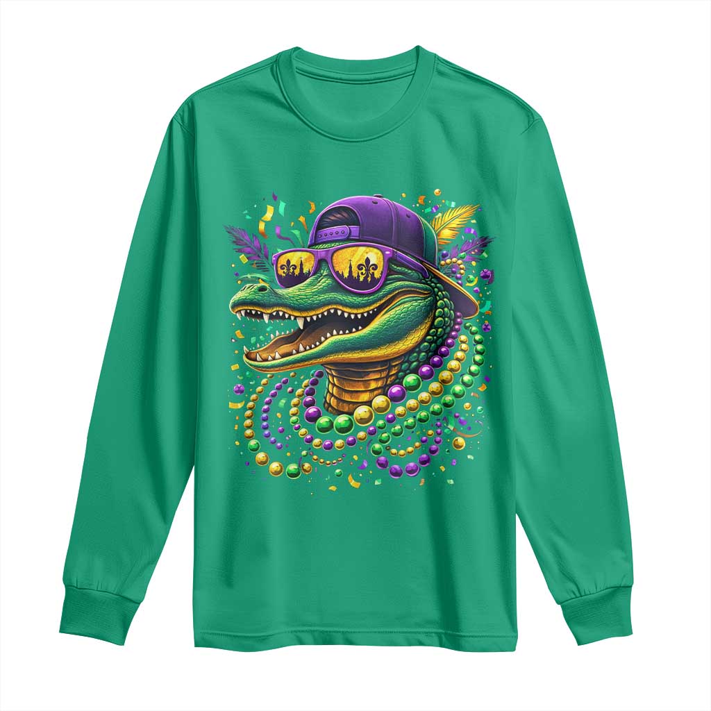 Mardigator Mardi Gras Alligator Carnival Beads Long Sleeve Shirt