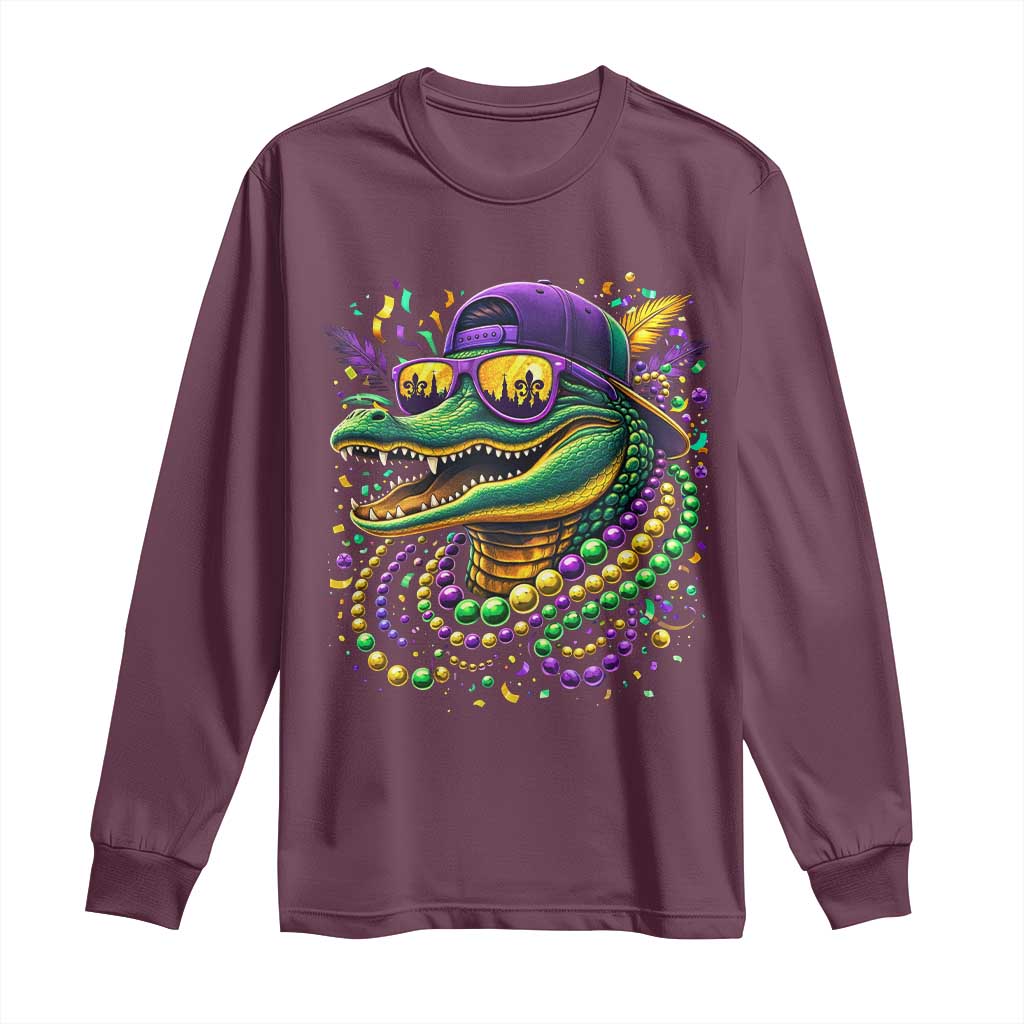 Mardigator Mardi Gras Alligator Carnival Beads Long Sleeve Shirt