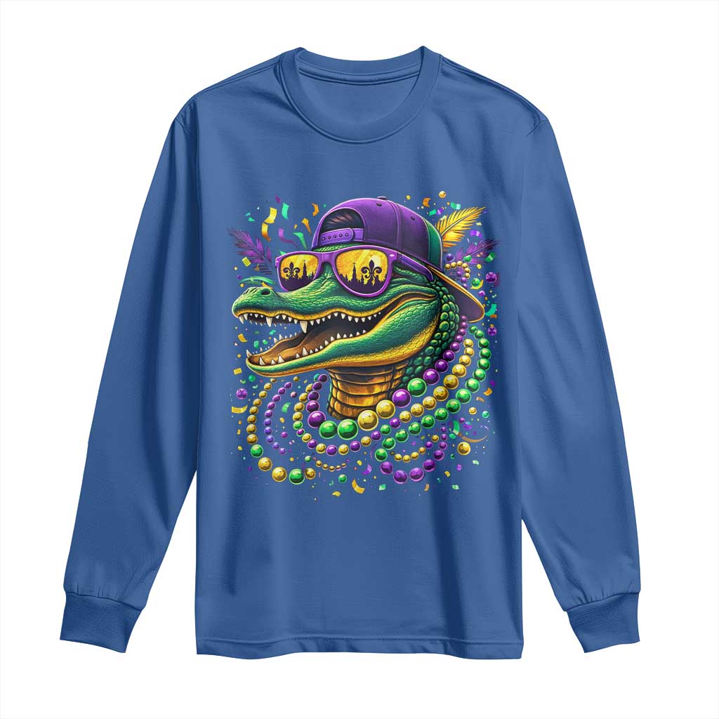 Mardigator Mardi Gras Alligator Carnival Beads Long Sleeve Shirt