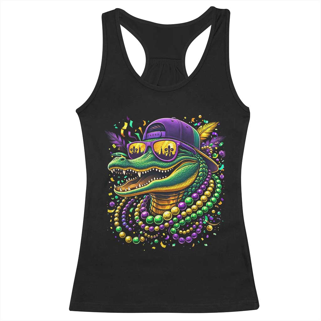 Mardigator Mardi Gras Alligator Carnival Beads Racerback Tank Top